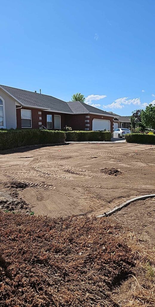 Large yard with smooth dirt in front of house